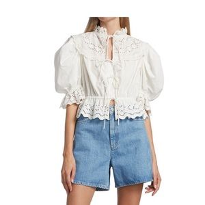 Sea New York Georgina eyelet tied white blouse